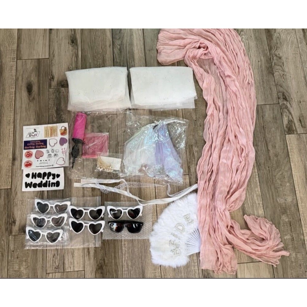 Wedding bundle lot of 17 sunglasses, table runners, butterfly decor, bride fan,